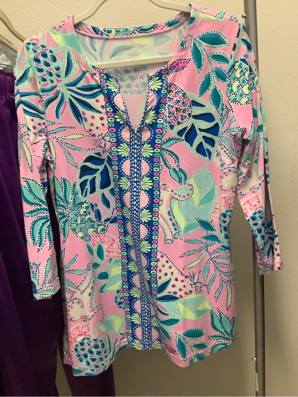 Lilly Pulitzer Pink Tropical-Print V-Neck Tunic